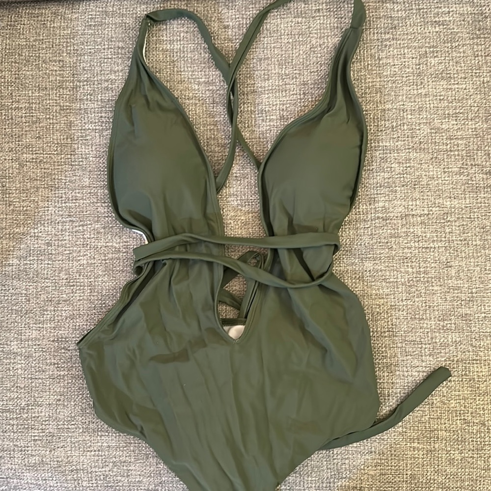 Women's Sexy Tie Knot Deep V Open Back One Piece Swimsuit